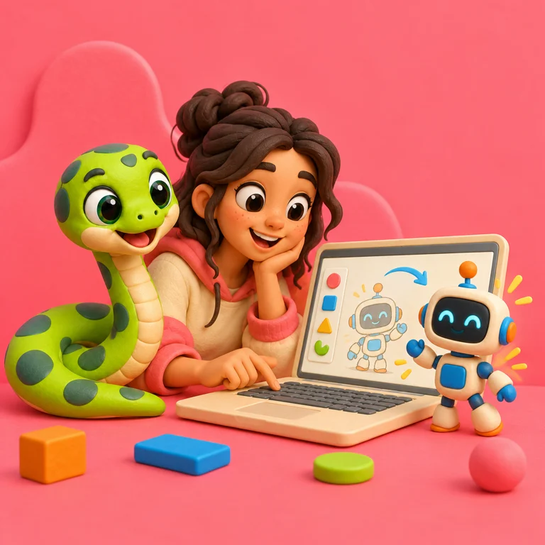 The snake mascot and a teenager creating an original character with AI
